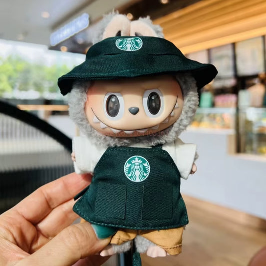 Labubu Clothes Outfit V1 V2 Work Uniform Keychain Set Mini Barista Costume Doll Clothes Collection for Sitting Dolls Display