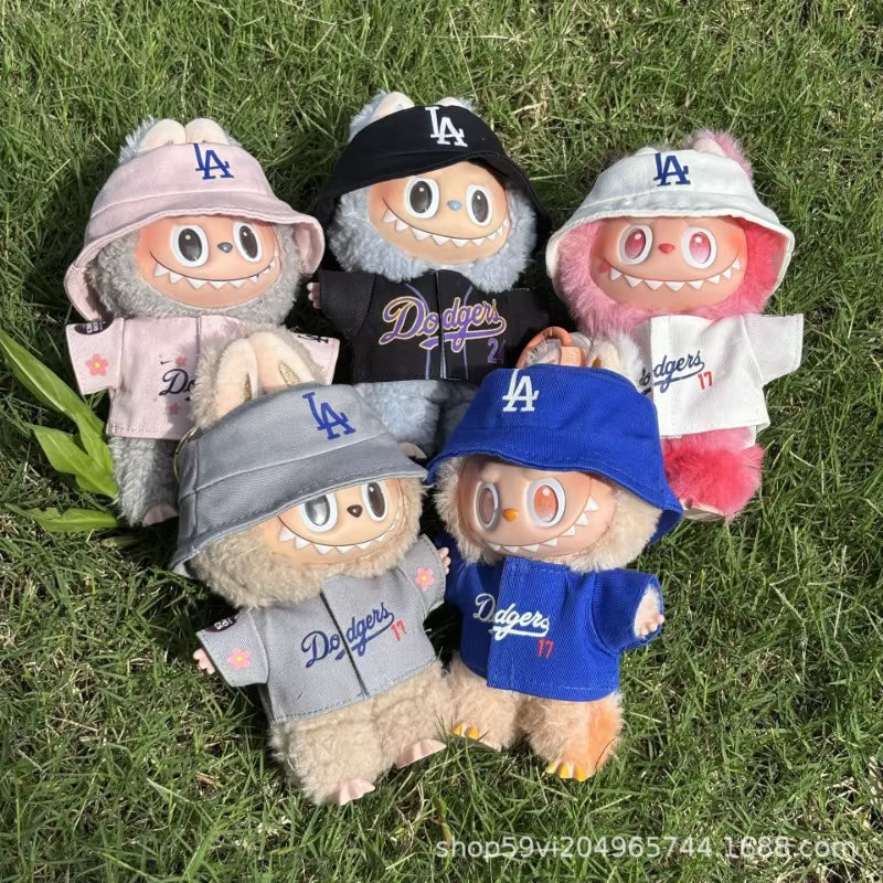 New Sakura Set for 17Cm Labubu Doll Clothing Toy Hat Shoes Pants Set Trendy LA Baseball Suit DIY Accessories Sitting Party Gifts