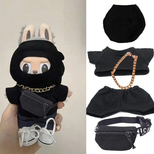 For Labubu Big into Energy Series Clothes Doll Funny Head Cover Mask Gold Necklace Travel Style Kid Toy for Labubu Ropa