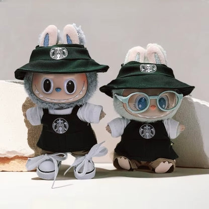 Labubu Clothes Outfit V1 V2 Work Uniform Keychain Set Mini Barista Costume Doll Clothes Collection for Sitting Dolls Display