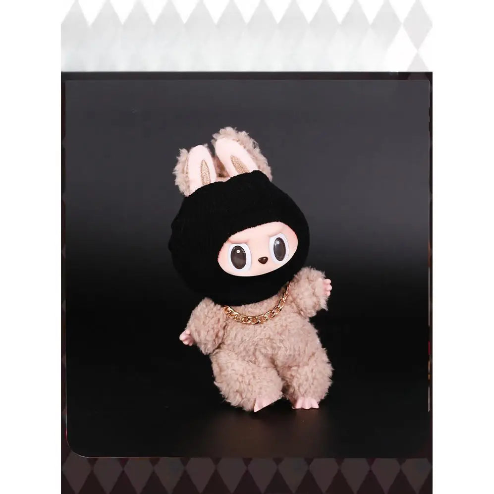 For Labubu Big into Energy Series Clothes Doll Funny Head Cover Mask Gold Necklace Travel Style Kid Toy for Labubu Ropa