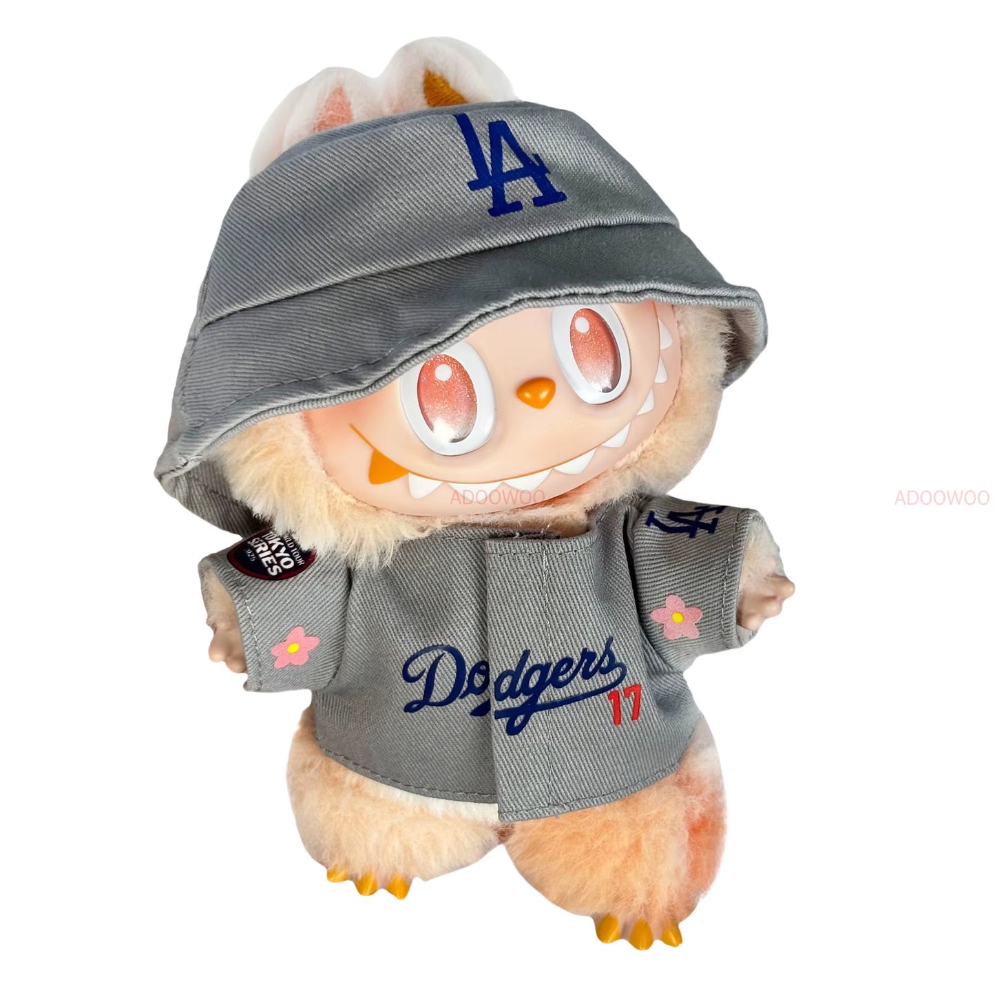 New Sakura Set for 17Cm Labubu Doll Clothing Toy Hat Shoes Pants Set Trendy LA Baseball Suit DIY Accessories Sitting Party Gifts
