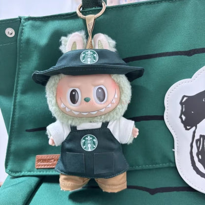 Labubu Clothes Outfit V1 V2 Work Uniform Keychain Set Mini Barista Costume Doll Clothes Collection for Sitting Dolls Display