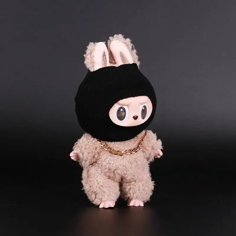 For Labubu Big into Energy Series Clothes Doll Funny Head Cover Mask Gold Necklace Travel Style Kid Toy for Labubu Ropa