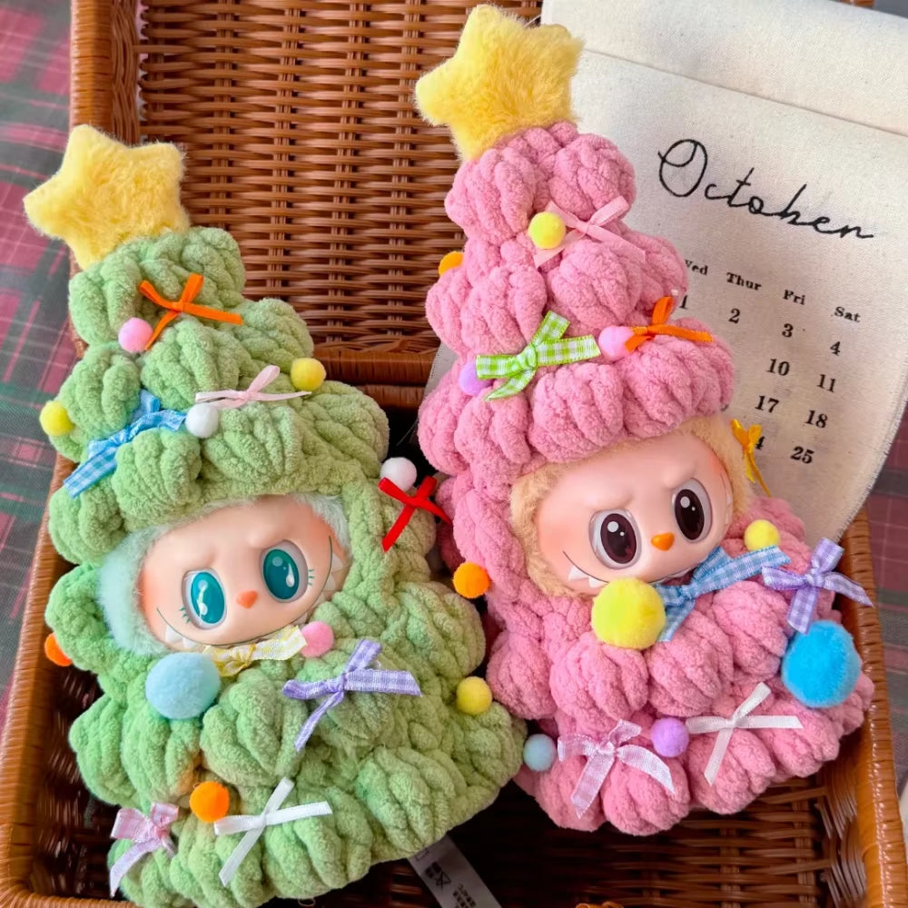 Handmade Crochet Christmas Tree Clothing for 1.0/3.0 Labubu Outfit Doll DIY Accessories Christmas Halloween Kids Gift