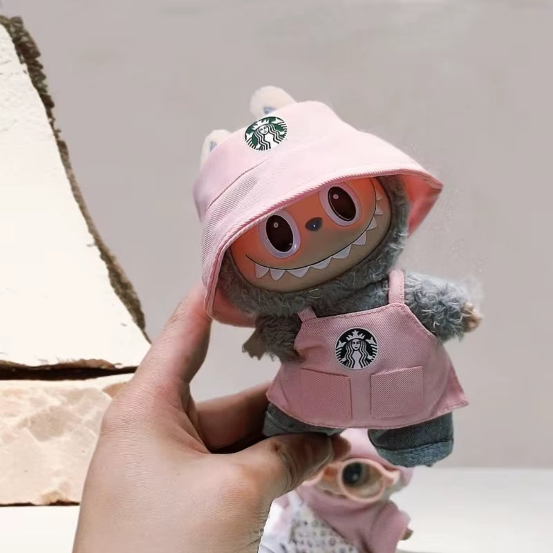Labubu Clothes Outfit V1 V2 Work Uniform Keychain Set Mini Barista Costume Doll Clothes Collection for Sitting Dolls Display