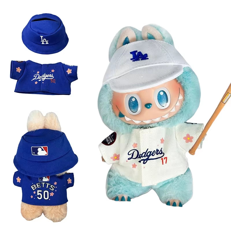New Sakura Set for 17Cm Labubu Doll Clothing Toy Hat Shoes Pants Set Trendy LA Baseball Suit DIY Accessories Sitting Party Gifts