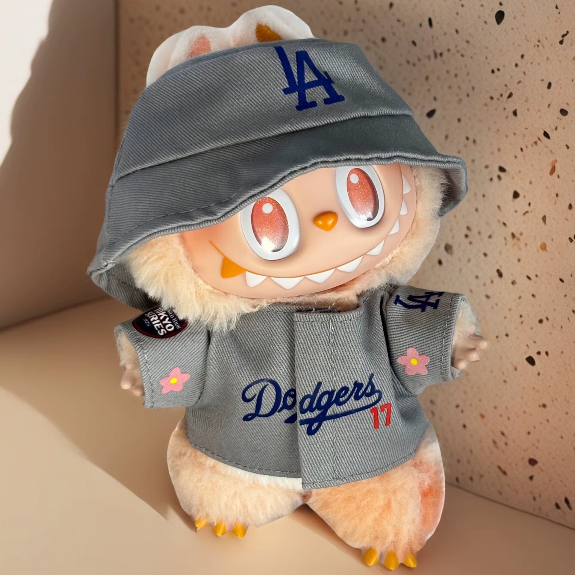 New Sakura Set for 17Cm Labubu Doll Clothing Toy Hat Shoes Pants Set Trendy LA Baseball Suit DIY Accessories Sitting Party Gifts