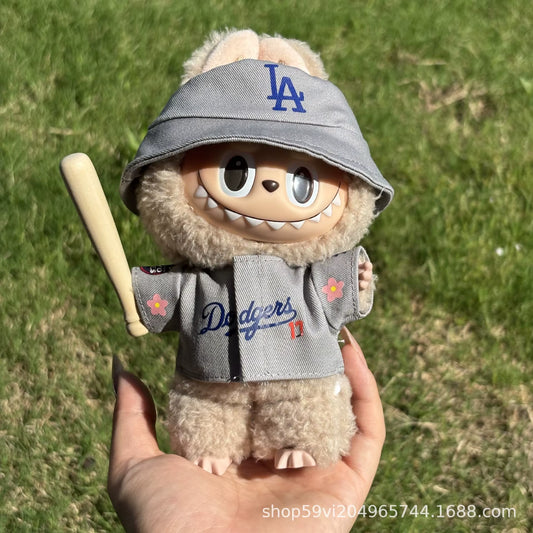 New Sakura Set for 17Cm Labubu Doll Clothing Toy Hat Shoes Pants Set Trendy LA Baseball Suit DIY Accessories Sitting Party Gifts