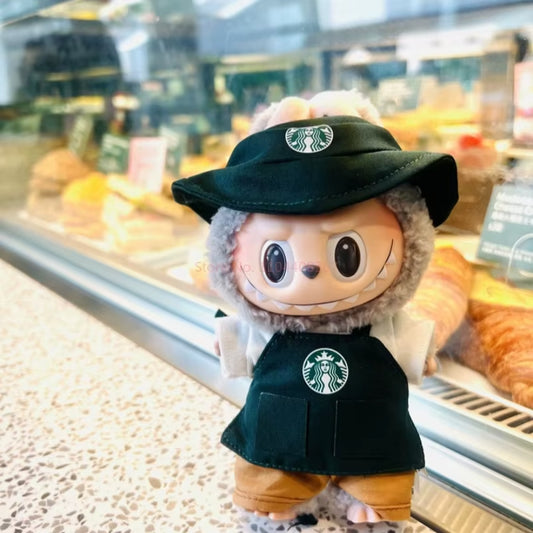 Labubu Clothes Outfit V1 V2 Work Uniform Keychain Set Mini Barista Costume Doll Clothes Collection for Sitting Dolls Display