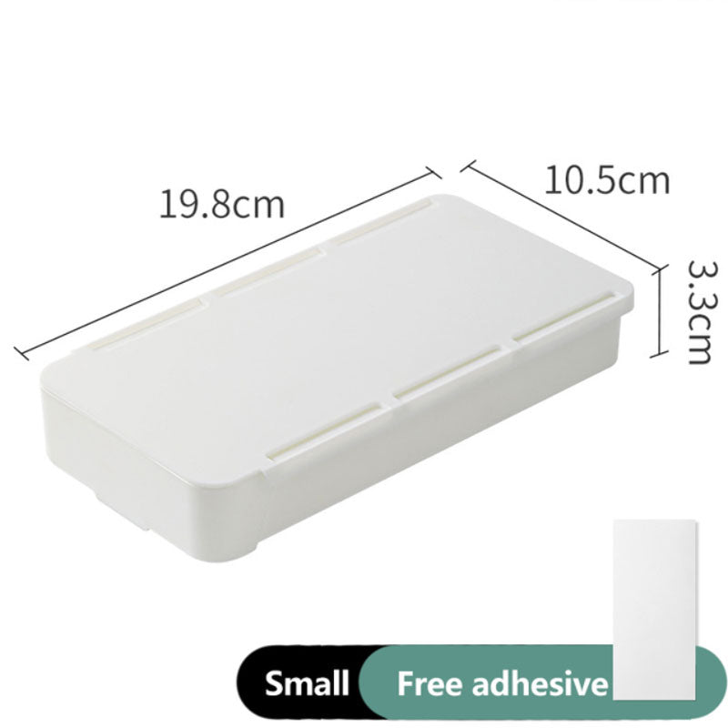 Cajón blanco: medidas de 19,8 × 10,5 × 3,3 cm y adhesivo