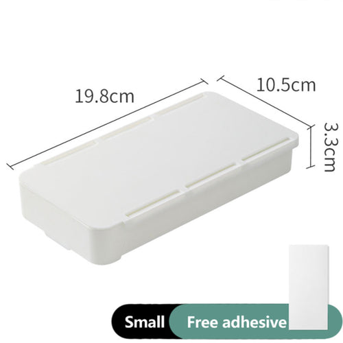 Cajón blanco: medidas de 19,8 × 10,5 × 3,3 cm y adhesivo