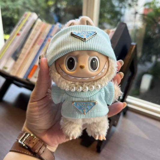 Only Suitable for Labubu Doll Clothes with Hats Pearl Necklaces Knitted Sets Labubu Doll Clothes Doll Accessories Doll Gifts