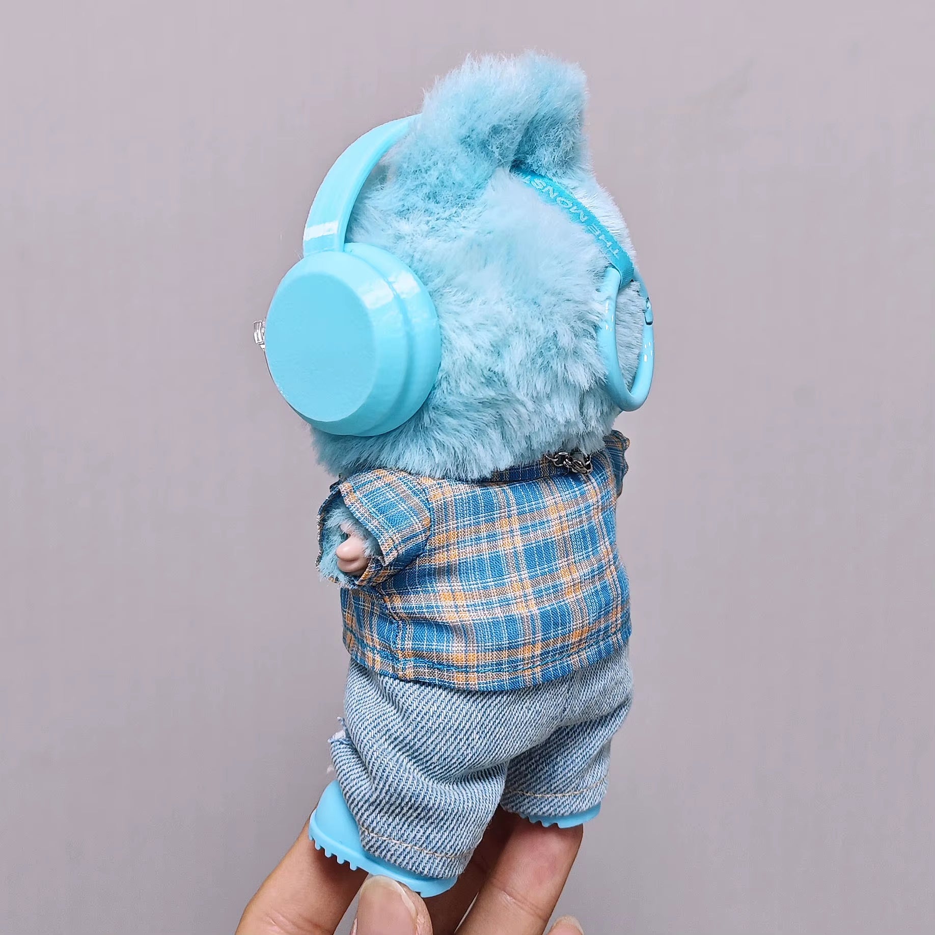 High-Quality for Labubu Kids' Clothing 15Cm - 17Cm Blue Checkered Shirt, Ripped Jeans Set, Labubu Universal Clothing