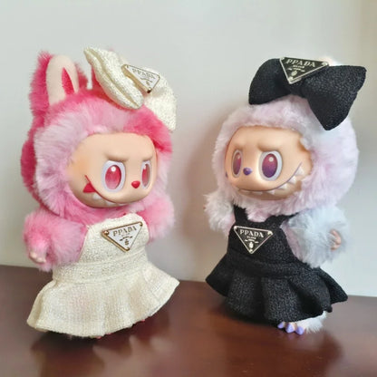 For 17Cm Labubu Doll Dress with Bow Inverted Triangle Two-Piece Set Doll Accessories Doll Ropa Clothing V1 V2 V3 Dress