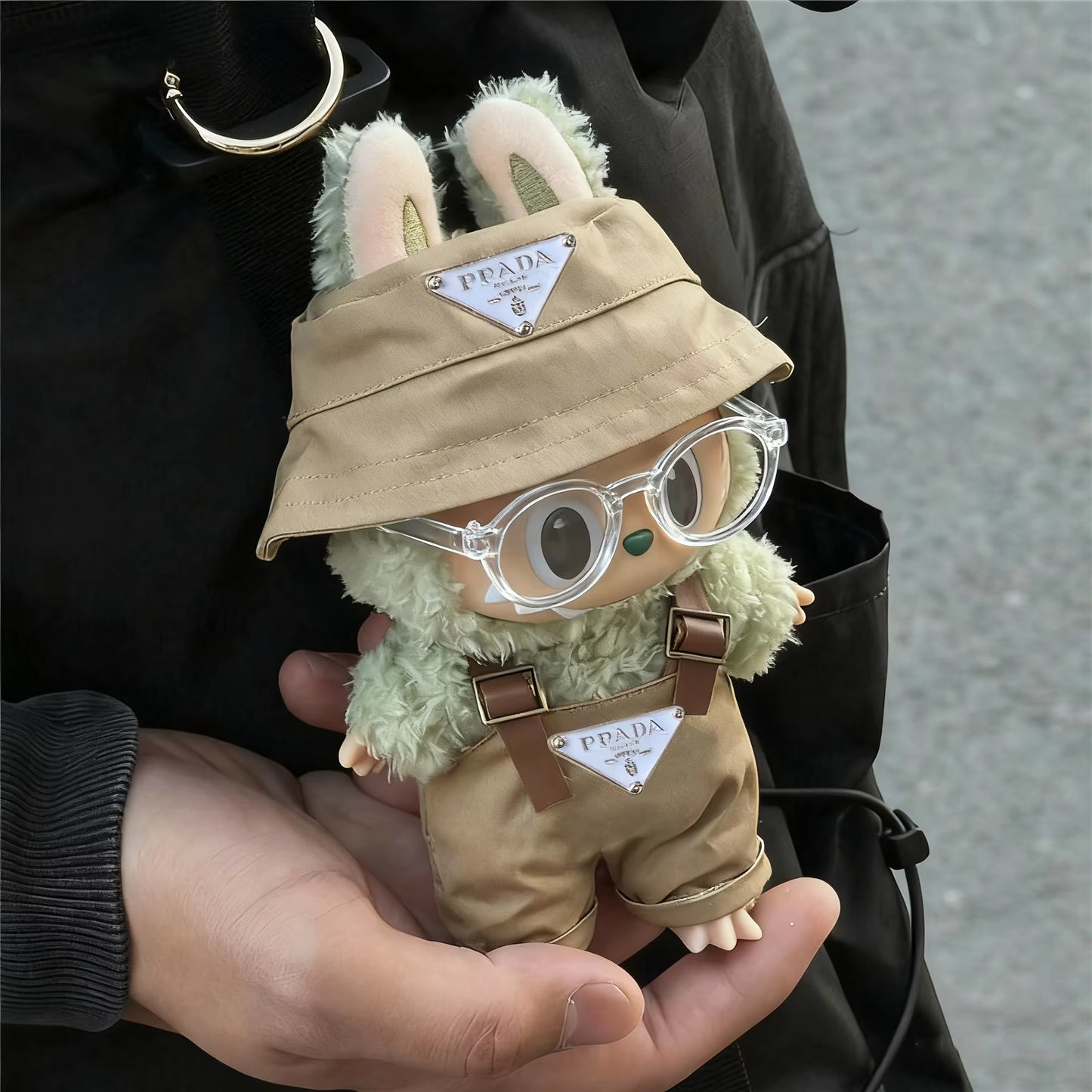 15 17Cm for Labubu Doll Inverted Triangel Outfits Clothing Luxury Fisherman Hat Overalls Retro Glasses Set Clothes Accessories